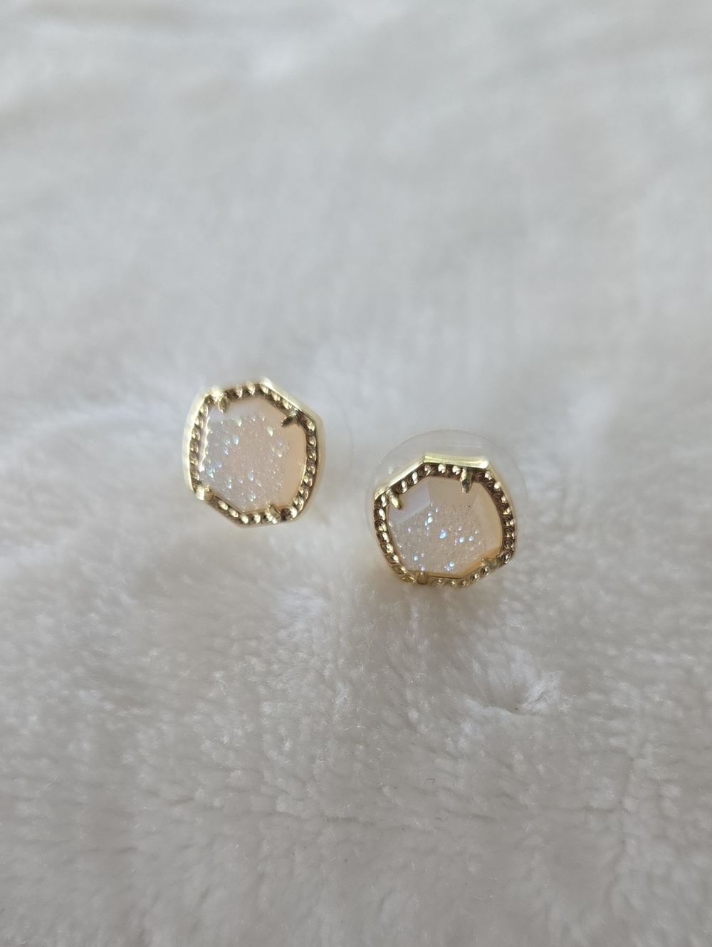 Kendra Scott Gold-Trim White Druzy Stud Earrings